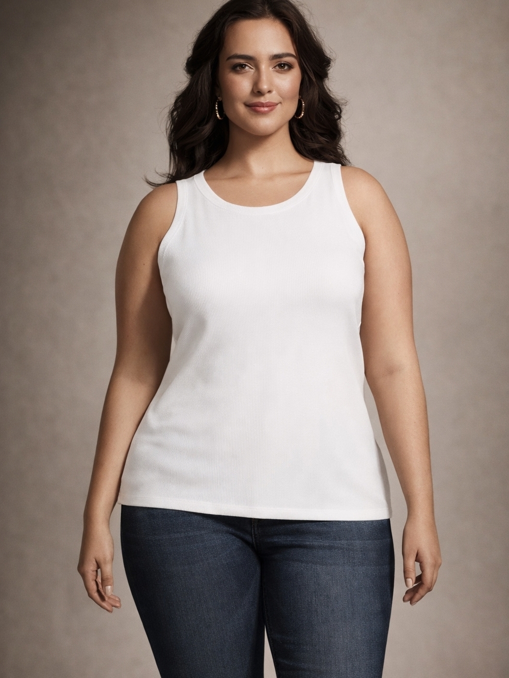 Terra & Sky White Ribbed Scoop Neck Tank